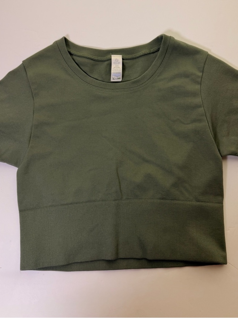 Aerie OFFLINE Green Cropped Tee XS Ribbed Hem Stretch Athleisure Top